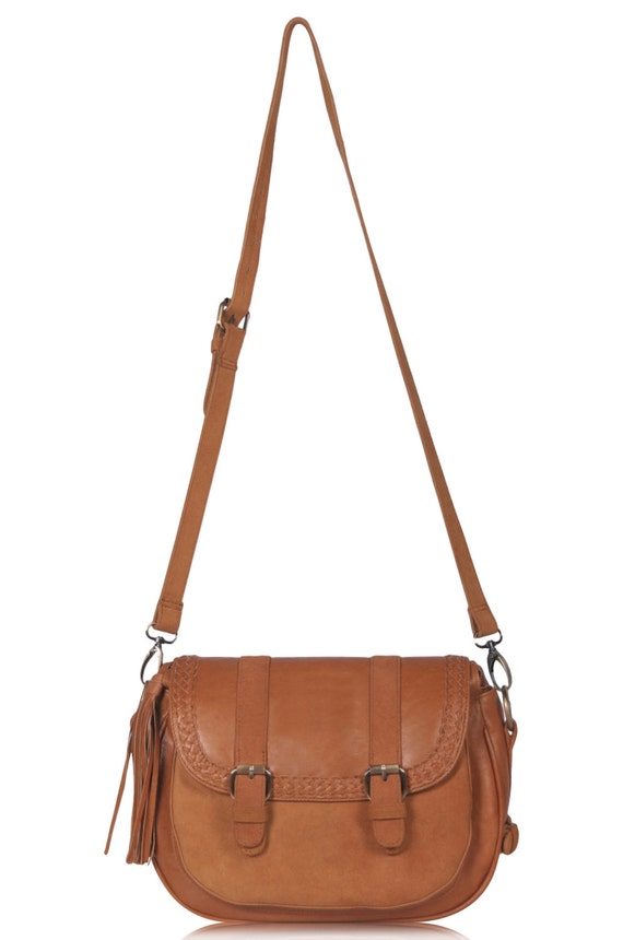 EVERMORE SMALL. Tan leather cross body purse / leather