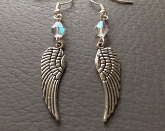AB crystal Angel wing earrings.