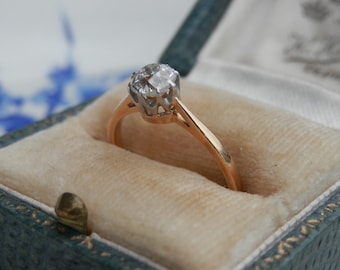 Vintage solitaire diamond ring,mid twentieth century diamond ring,Guild of Valuers report,18ct gold,0.62ct,old brilliant cut, ring size M