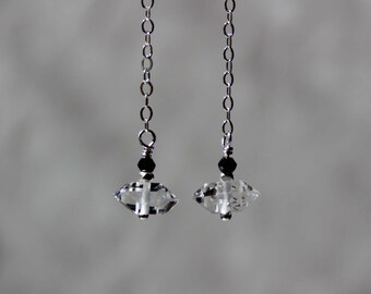 Herkimer Diamond Earrings with black spinel, April Birthstone, Dangling Earrings, Minimalistic Earrings, Rough Earrings, Crystal Earrings