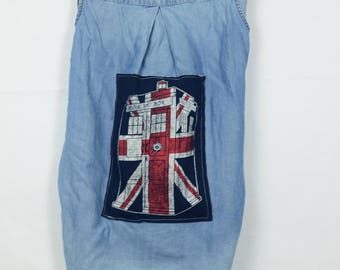 Upcycled denim vest Tardis Union Jack