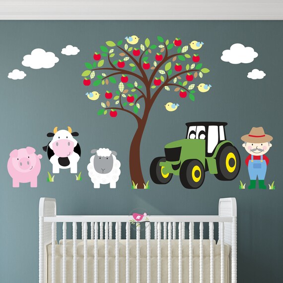 Farm Wall Decal Tractor Wall Stickers Brown Apple Tree