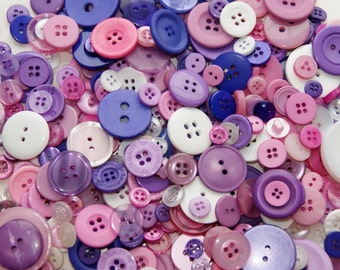 100 Buttons Purple Pink White Mix Assorted sizes, Fairy Princess Mix, Sewing, Crafting Jewelry (1640