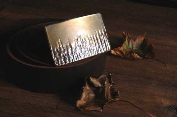 Firefighter's Wildfire Belt Buckle Hand Forged Hypoallergenic Signed Original Stainless Steel Anvil Textured Fits 1.5" Belt for Blue Jeans