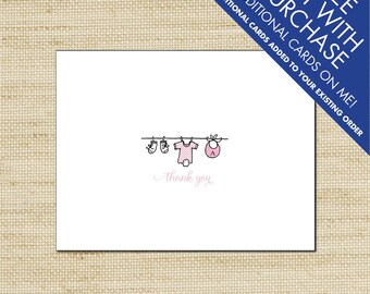 Baby Clothes Line Thank You Cards - Personalized Baby Clothes Line Note Cards, Boy or Girl