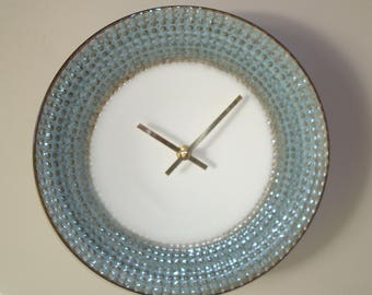 SILENT Silvery Blue and Bronze Wall Clock - Modern Wall Clock - Ceramic Plate Wall Clock - Kitchen Clock - Unique Wall Decor - 2510