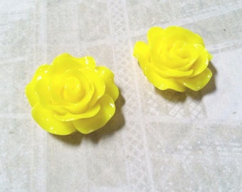 Yellow Rose Cabochons Flower Flatbacks 18mm Resin Flower Cabochons Flat Back Flowers Yellow Flower Flatback 10 pieces