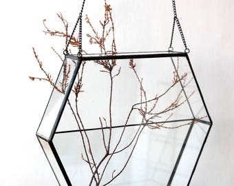 Glass Geometric Terrarium Container, Handmade Glass Terrarium, Geometric Home Decor, Air plant, Stained Glass Terrarium, Hanging terrarium