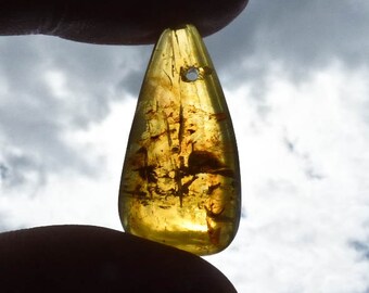 3cm Polished AMBER Pendant with Orange & Yellow Amber from Chiapas, Mexico - Natural Amber Stone For Amber Jewelry Making 31888