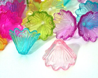 10 Pieces 15mm x 10mm Vintage Ruffled Tulip Lucite Flower Beads Plastic Beads Acrylic Flower Beads