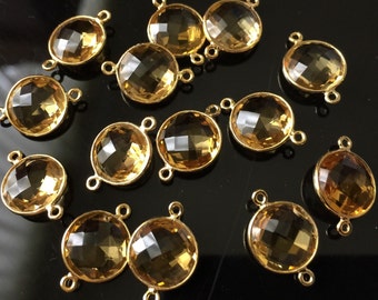 Two (2) natural citrine connectors vermeil gold size 10 mm