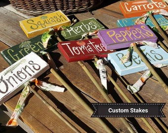 garden markers,wooden garden stakes,vegetable signs,Handpainted small stake sign,gardeners gift,garden labels,mothers day gift,custom signs
