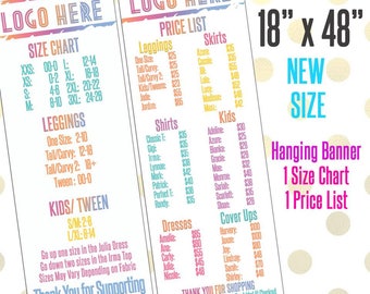 18" x 48" LLR Printed Banner, Price & Size Chart Add Logo + Name, LLR Pop-Up Boutique, LLR Custom Price and Size Chart Banner Size Chart