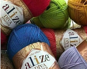 Alize Diva Stretch elastic microfiber acrylic yarn spring summer extra soft yarn for knitting crochet dress top for swimwear sport weight