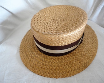 Panama Straw Boaters Hat Meadowbrook Skimmer Hat Size 7 Vintage Men's Accessory