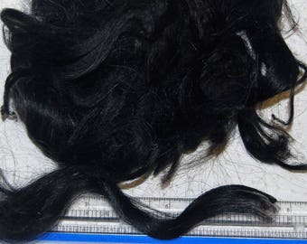 Karakul Sheep Wool Locks for Spinning Felting and Doll Hair, Doll Wig, in Natural Shades of Black with faint traces of gray 1 oz.