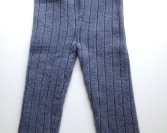 6-15 months - Diaper Cover Wool Longies - Blue Ribbed Recycled Lambswool Longies - Medium