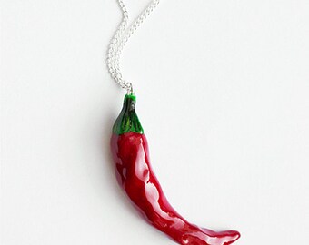 Red Chilly Pepper Necklace, garnet red pendant necklace, bright fashion jewelry, vegetables jewelry