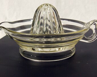 Clear Glass Juicer With Horizontal Ribs, Citrus Reamer, Rustic Kitchen Juicer