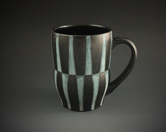 Blue striped coffee mug, tall