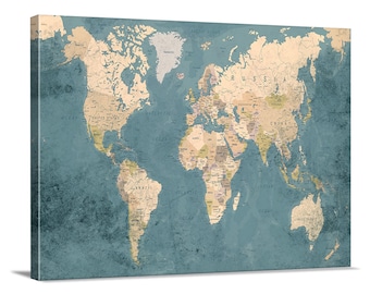 world map canvas print single panel world map push pin canvas print large wall