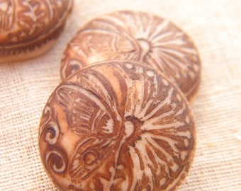Cinnamon Cream - Fluttering Butterfly Round Bead - handpainted polymer clay butterfly wildflower rustic boho chic (ready to ship)