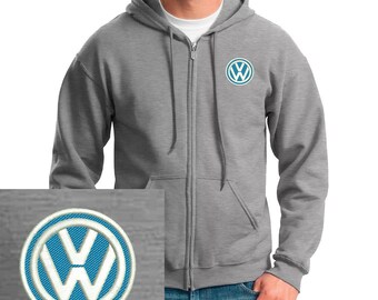 Vw Logo Emboidered Gray Hoodie Full Zip Hooded Sweatshirt New