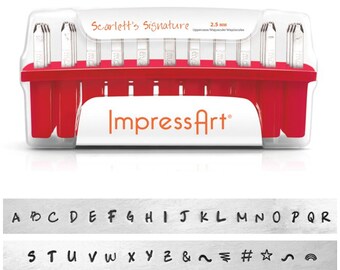 Scarlett's Signature Impressart 2.5 mm Uppercase-Metal Stamp Set-Metal Alphabet Set Plus 6 BONUS Stamps
