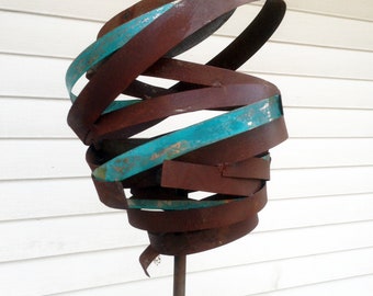 Sculptural Steel & Copper Bird Feeder No. 366 - Freestanding unique modern bird feeder