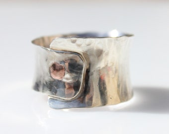 Hammered Silver with Copper Rivet Ring Cuff