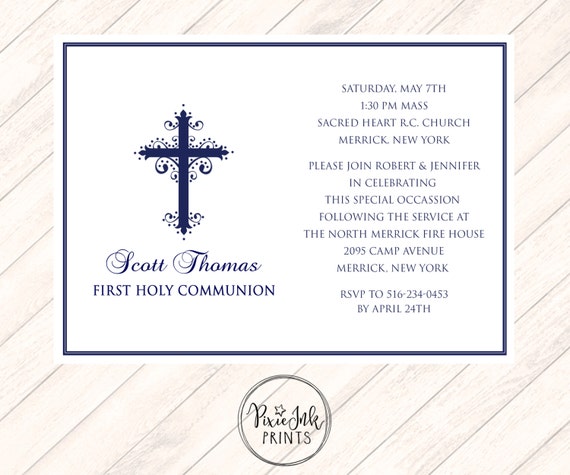 navy white communion invitation boy communion invitation