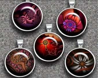 Fractal Flowers– Digital Design - Set 2 - 20 Buttons print. 300 DPI