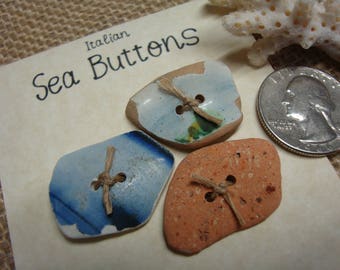 Italian sea buttons-Sea pottery buttons DIY-handmade buttons-Fashion accessories-Sea pottery Buttons-knitting-Handmade in Italy