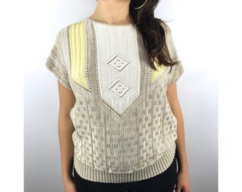 1970s taupe and yellow knit top by KENETH TOO!