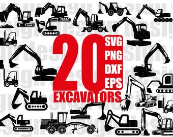 EXCAVATOR SVG, exacavator construction vehicle, digger vehicle, digger svg, printable, cuttable, clipart, for cricut, for silhouette, png