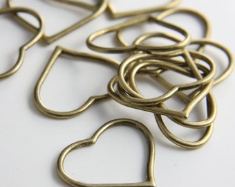 10pcs Antique Brass Tone Base Metal Charms-Heart 28x23mm (12980Y-H-150B)