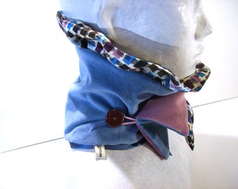 scarf,cowl,quilted blue velvet ,ruffle