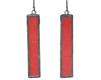 Red Earrings, Red Glass Earrings, Stained Glass Earrings