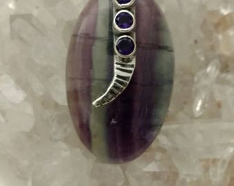 Abstract Fluorite and Amethyst Pendant Necklace