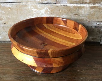 Vintage Wooden Parquet Bowl Beautiful Woods