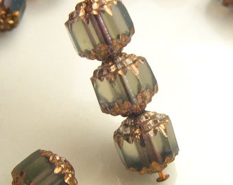 Czech Glass Cathedral Beads 8mm Fire Polish Matte Gray with Gold (Qty 8) SRB-8FPC-GMG