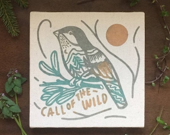 Call of the Wild 8 x 8 Nature Bird Screen Print Canvas Home Decor
