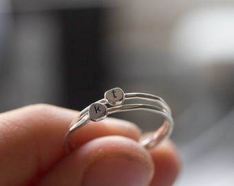 Initial ring, tiny dainty stacking ring, Sterling silver stackable ring