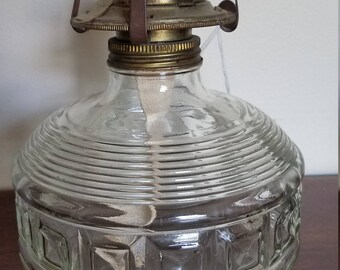 Glass Hurricane Oil Lamp with Geometric Pattern
