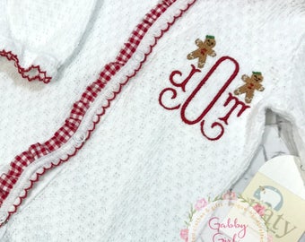 Baby Girl Christmas Outfit - Baby's First Christmas - Girl Christmas Outfit - Monogrammed Christmas Outfit - Gingham Ruffle Footie -