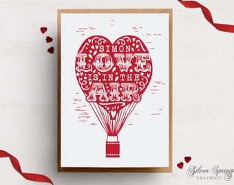 A6 Card - Personalised Love is in the air - Hot Air Balloon Theme