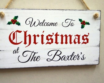 Shabby Chic Christmas Welcome Sign Personalised Sign, Merry Christmas Sign, Christmas Signs, Christmas Gift Idea