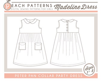 Peter Pan Collar Party Dress for Toddlers Girls Sizes 1,2,3,4,5,6,7,8 Instant Download PDF Sewing Pattern The Madeline Dress