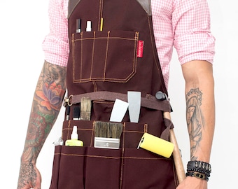 Tool Apron - Brown Waxed Canvas - Brown Leather