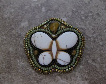 Bead Embroidery Butterfly Brooch